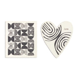 Black and White Abstract Heart Shaped Biodegradable Dish Cloths Set of 2