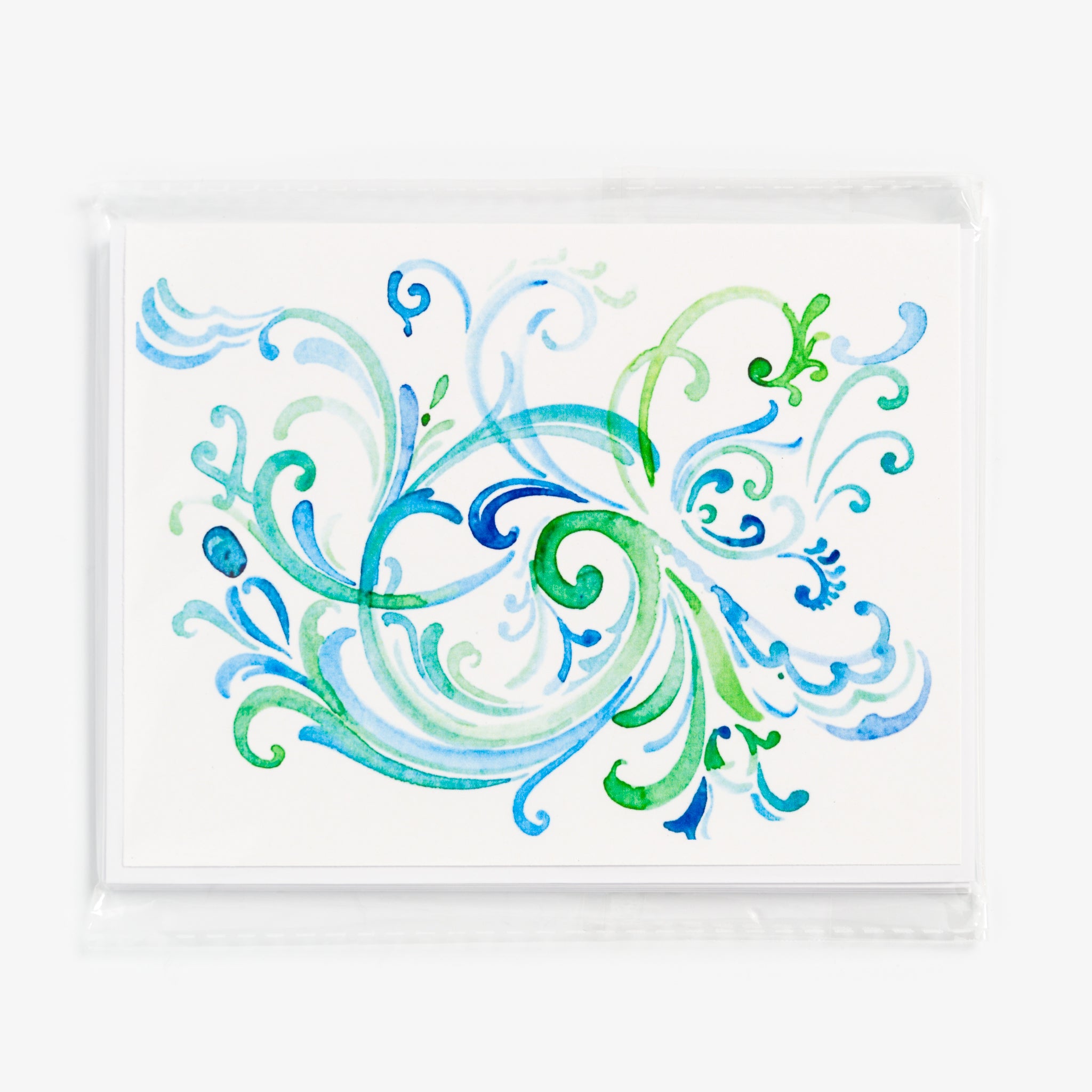 Blue Green Notecards Set with Rosemaling by Sharon Christensen