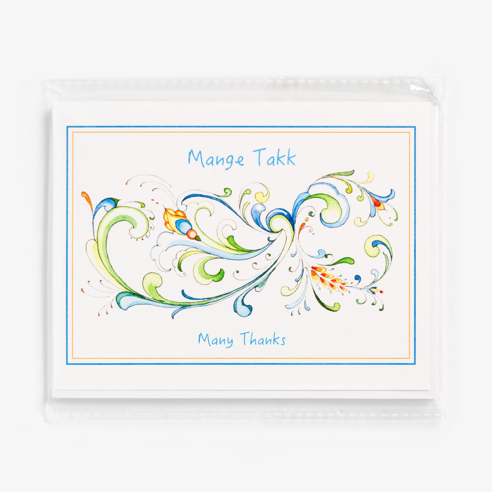 Mange Takk Notecards Set with Rosemaling by Sharon Christensen