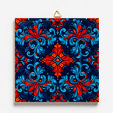 Tile with Red and Blue Rosemaling