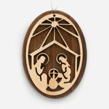 Oval Two Wood Nativity Ornament