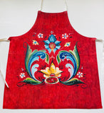 Brick Red Apron with Rosemaling by VGM Lise Lorentzen