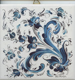 Teal on White Trivet with Rosemaling by Lise Lorentzen