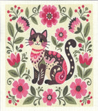 Cat & Flowers Dishcloth