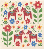 Dala Horse & Flowers Dishcloth