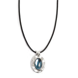 Silver and Deep Blue Glass Necklace with Black Cord