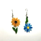 Yellow and Blue Flower Earrings by Iconic Quilling