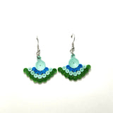 Blue Green Fan Earrings by Iconic Quilling