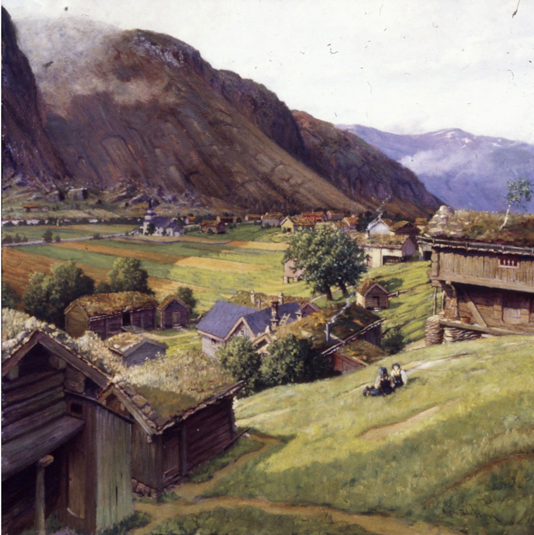 Giclée Print from Vesterheim's Collections - Sunday in Valle by Ben Blessum 20" x 20"