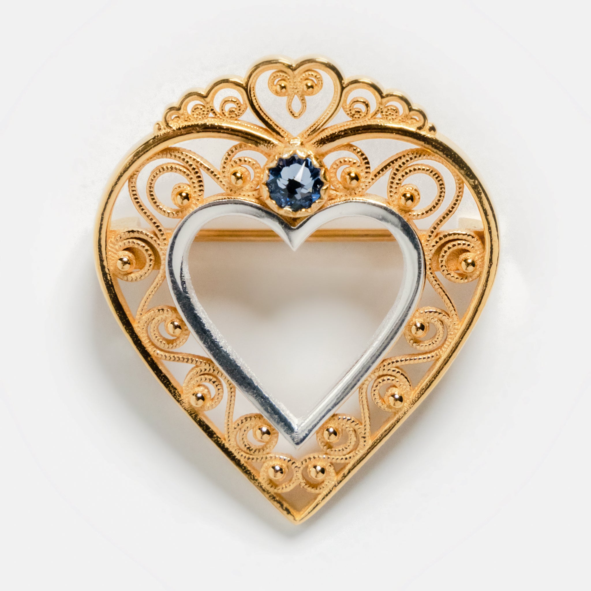 Brooch, Heart with Stone, Gilded White by Sylvsmidja